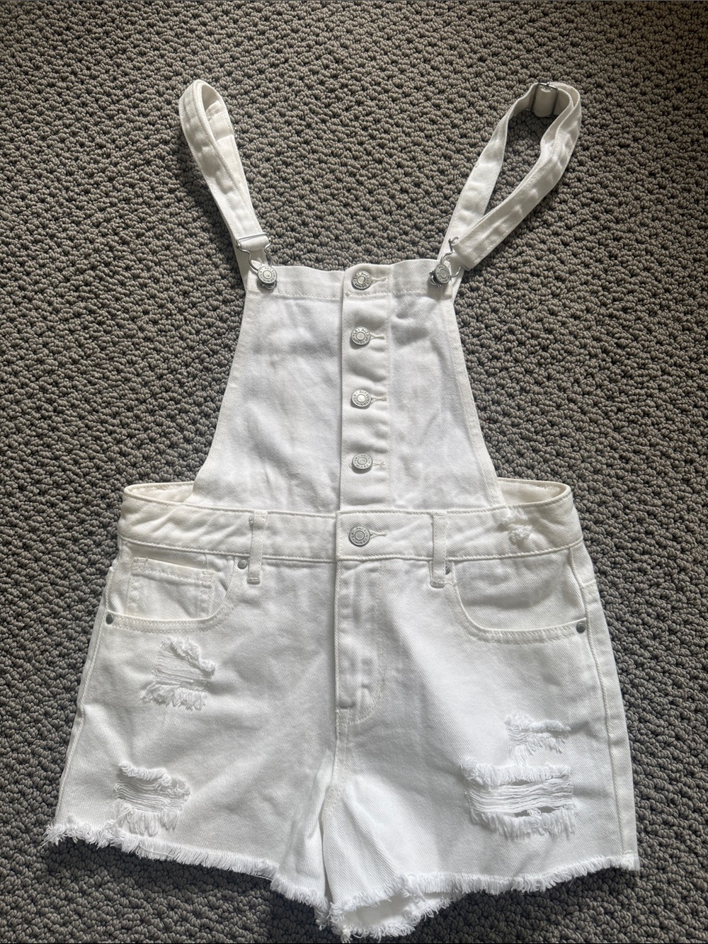 PacSun White Distressed Denim Short Overalls- 25